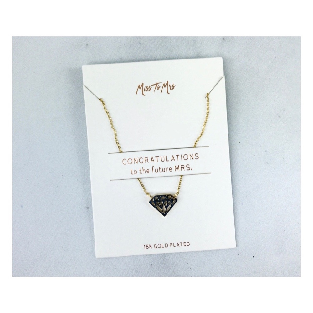 NWT Miss to Mrs 18k Gold Plated Diamond Pendant Necklace Bridal Newlywed